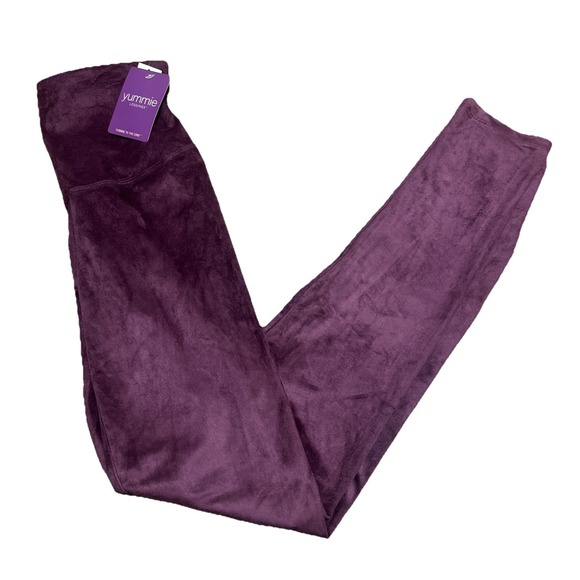 NWT Yummie Faux Suede Signature Waistband Leggings In Italian Plum Purple Sz XS - Picture 1 of 7